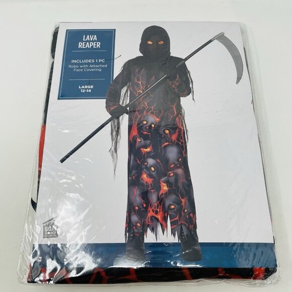 Lava Grim Reaper Robe Youth Child Boys Large 12-14 Halloween Costume Black 466 - Picture 2 of 6